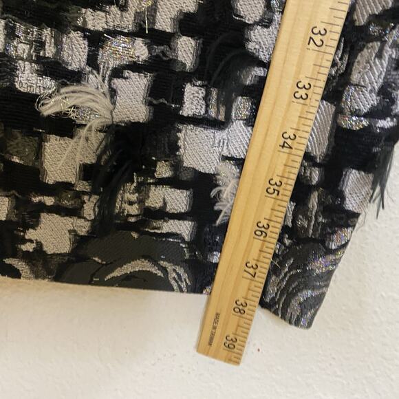 ST JOHN COUTURE Suit Dress Black Caviar & Silk Metallic Silver Rose Sheath Sz‎ 0 - Picture 10 of 11